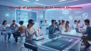 Futuristic digital classroom showing AI, cloud computing, automation, and adaptive learning technologies for tech education in 2026