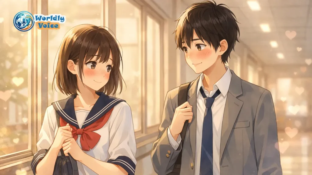 First Love Maze Manga: A Complete Review and Guide for 2026 Two shy high school students in a pastel shoujo manga-style hallway, representing the wholesome first-love romance of First Love Maze.