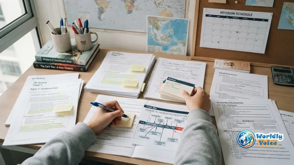 H2 History A-Level Questions: Past Papers, Practice Prompts, and Exam Guide Student revising H2 History A-Level with past papers, essay plans, and source-based case study notes
