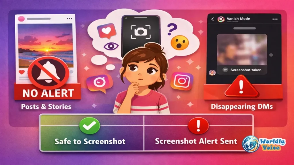 Does Instagram Notify When You Screenshot a Post? (2026 Truth Revealed) Smartphone showing a social media feed with screenshot and privacy icons representing Instagram screenshot notifications.