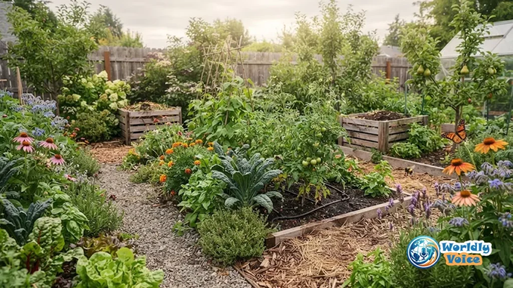 Best Practices for Eco-Friendly Gardening: A Complete Guide to Sustainable Growth Eco-friendly home garden with healthy soil, mulch, native plants, vegetables, drip irrigation, and pollinators