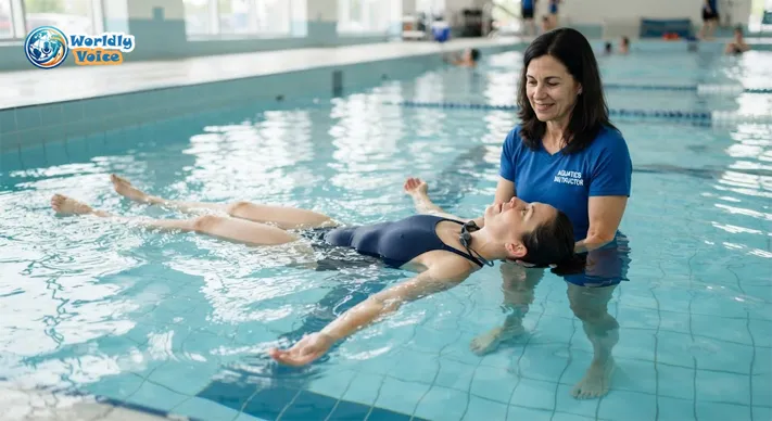 How to Swim, Adult beginner practicing a relaxed back float in a supervised swimming pool