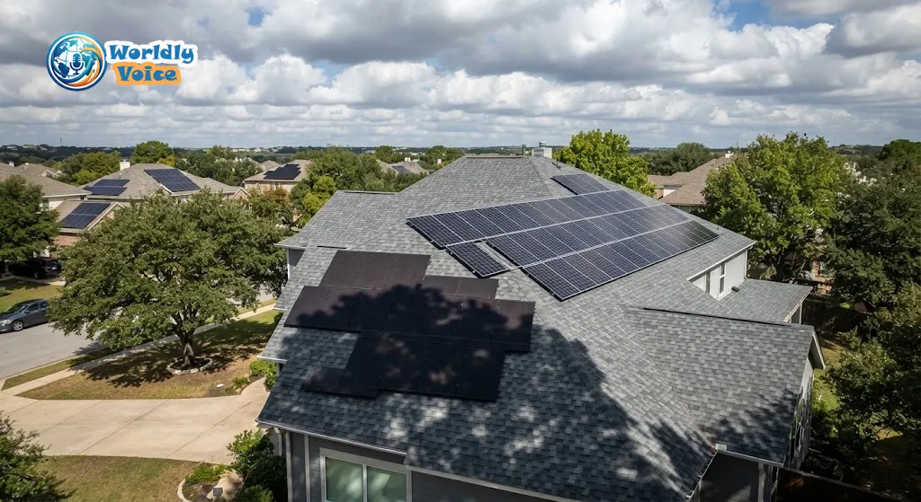 Solar panels operating under cloudy weather with partial tree shading