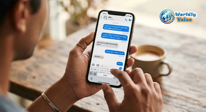 Smartphone showing a fictional friendly conversation using the MYF abbreviation (what does myf mean in texting)