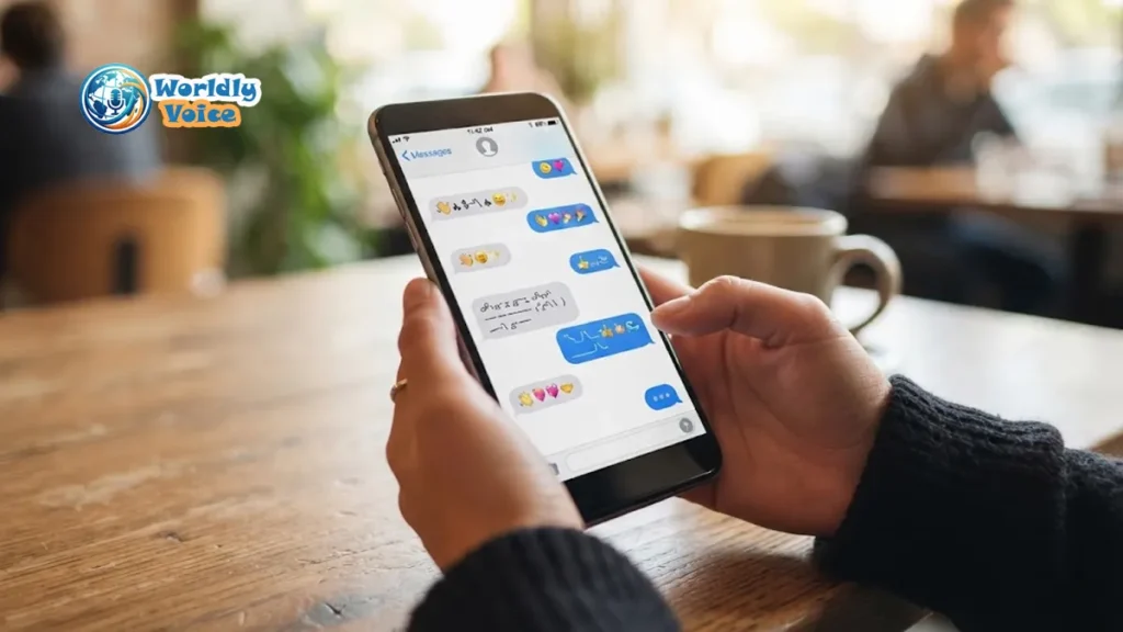Smartphone displaying a friendly text conversation representing the meaning of MYF