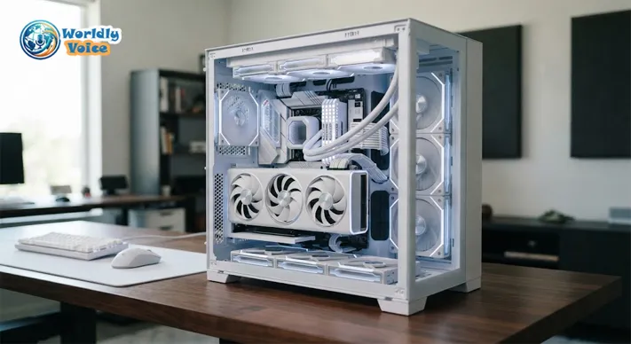 Premium white custom gaming PC built around a high-end graphics card